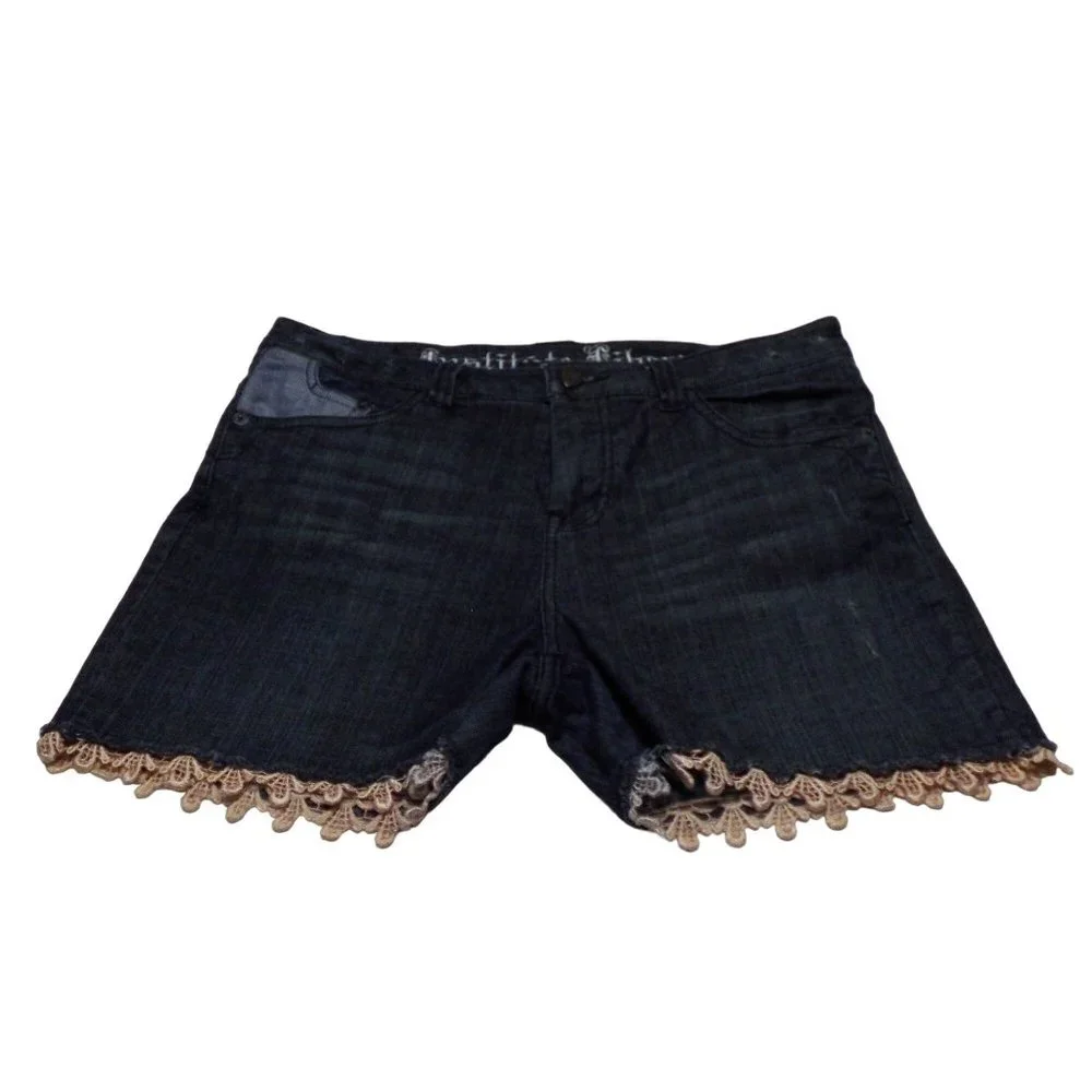 Institute Liberal lace bottom‎ raw hem denim shorts 14
